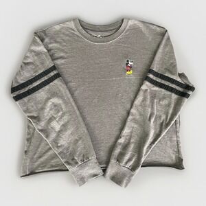 Disney Mickey Mouse Varsity Long Sleeve‎ T Shirt Womens L Gray Disneyland Tee